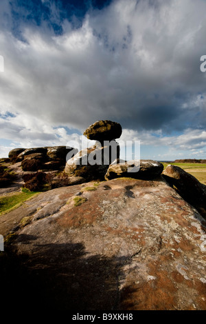 Brimham Rocks in der Nähe von Ripon North Yorkshire Teil des Bereichs Nidderdale von außergewöhnlicher natürlicher Schönheit Stockfoto