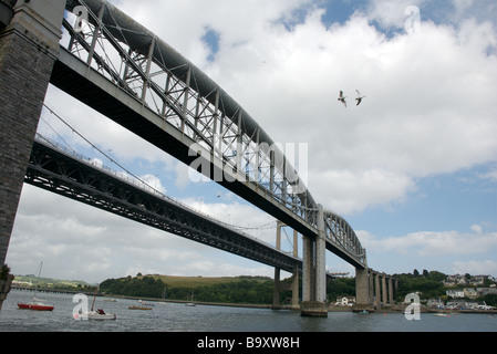 Royal Albert Bridge, Tamar River, Plymouth, Devon und Cornwall Grenze, UK Stockfoto