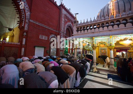 Beten im Hazrat Nizamuddin Dargah muslimischen Schrein in Alt-Delhi Indien Stockfoto