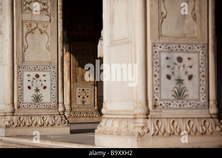 Einlegearbeiten Sie aus Marmor Detail auf Diwan-i-Khas in das Rote Fort in Delhi Indien Stockfoto