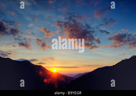 Sonnenuntergang von Morton s Aussichtspunkt in Great Smoky Mountains Nationalpark Tennessee Stockfoto