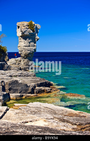 Meer-Stack entlang der Küstenlinie von Blumentopf-Insel in der Fathom Five National Marine Park, Lake Huron, Ontario, Kanada. Stockfoto