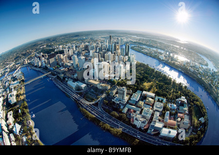 Brisbane Stadt fisheye Aerai Ansicht Stockfoto