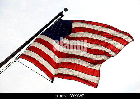 US-Flagge Hintergrundbeleuchtung von der Sonne South Street Seaport untere Manhattan New York City USA (c) Marc Jackson Photography Stockfoto