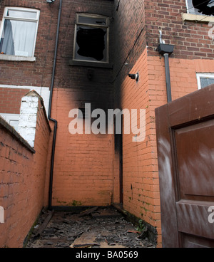 Haus Schlafzimmer Feuer ausgebrannt angezeigt Stockfoto