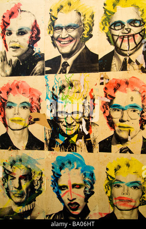 Warhol wie Xerox Fotos von Prominenten (einschließlich Andy Warhol) imitieren Siebdruck Kunst an der Wand im Quartier Latin von Paris Stockfoto