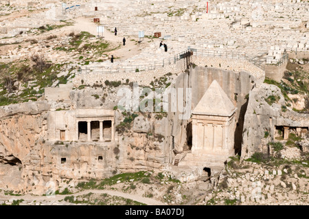 Grab des Zacharias und der Hezir Familie im oberen Kidron-Tal auf dem Ölberg, Jerusalem, Israel Stockfoto