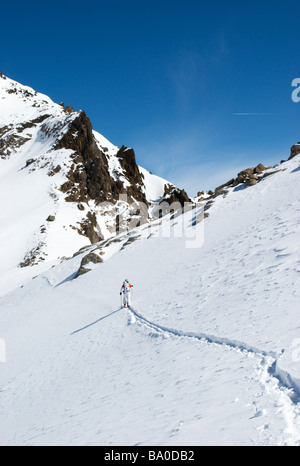 Skitouren in der Aiguilles Rouges Nature Reserve, Chamonix-Mont-Blanc, Frankreich Stockfoto