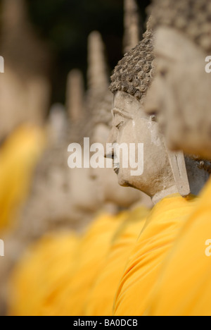 Linie der Buddhastatuen im Wat Yai Chai Mongkons, Ayutthaya Thailand Stockfoto