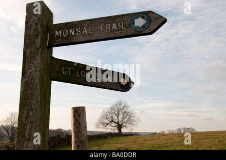 Wegweiser auf dem Monsal Trail öffentlichen Fußweg in Derbyshire, England Stockfoto