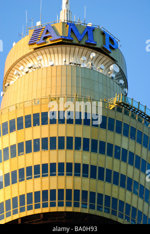 Aussichtsplattform und Drehrestaurant der Sydney Tower (aka Centrepoint Tower und AMP Tower). Australien. Stockfoto