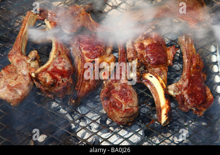 Leckere Rippchen auf grill Stockfoto