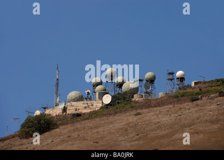 Fernsicht auf die israelischen militärischen erweiterte Radarsysteme auf Mount Bental nahe der Grenze zu Syrien, Golanhöhen Israel Stockfoto