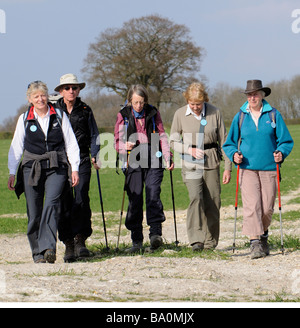 Gruppe von Wanderern, die zu Fuß in Hampshire, England UK Stockfoto