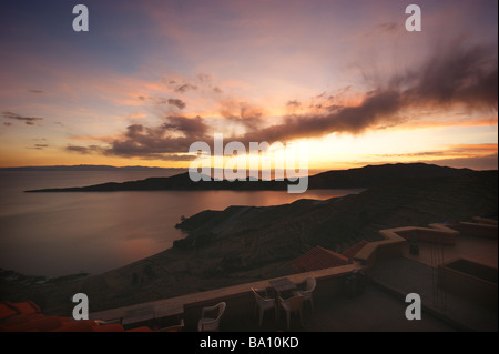 Sonnenuntergang über den Titicacasee Stockfoto