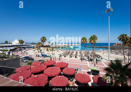 Am Strand Cafés, Playa De La Pinta, Costa Adeje, Playa de las Americas, Teneriffa Kanarische Inseln, Spanien Stockfoto