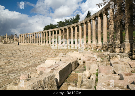 Der Roman Oval Forum, Jerash, Jordanien Stockfoto