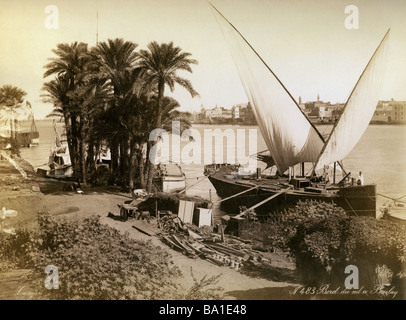 Geographie/Reise, Ägypten, Kairo, Boulak, Hafen, Bootsanlegestelle, Foto von Langani, ca. 1890, Stockfoto