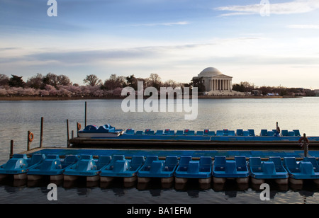 2009 Washington D.C. Kirschblüten, Tretboote und Jefferson Memorial Stockfoto