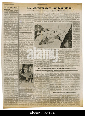 Presse/Medien, Zeitschriften, "Süddeutsche Zeitung", München, 17 Band, Nummer 208, Donnerstag 31.8.1961, Artikel, Unfall am Mont-Blanc, Stockfoto