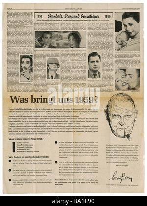 Presse/Medien, Zeitschriften, "Süddeutsche Zeitung", München, 14 Band, Nummer 313, Silvester 1958 / Neujahrstag 1959, Artikel, Skandale und Empfindungen von 1958, Stockfoto