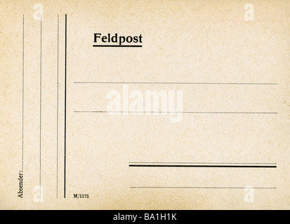 Veranstaltungen, Zweiter Weltkrieg / 2. Weltkrieg, Kommunikation, Armeepostkarte leer, Deutschland, ca. 1943, Stockfoto