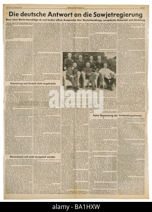 Presse/Medien, Zeitschriften, "Süddeutsche Zeitung", München, 15 Band, Nummer 6, Mittwoch, 7.1.1959, Artikel, deutsche Antwort auf die sowjetischen Vorschläge über Berlin, Stockfoto