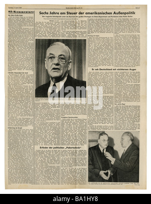 Presse/Medien, Zeitschriften, "Süddeutsche Zeitung", München, 15 Band, Nummer 92, Freitag, 17.4.1959, Artikel, Rücktritt von John Foster Dulles nach sechs Jahren Amtszeit, Stockfoto