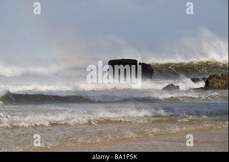 Traigh Geiraha (Garry Beach) Tolsta am stürmischen Tag Ostküste der Isle of Lewis westlichen Inseln Schottlands Europas März Stockfoto