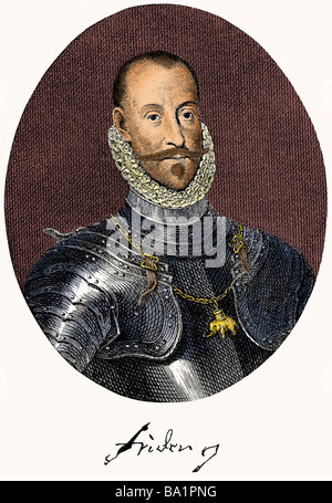 Friedrich II., 1.7.1534 - 4.4.1588, König von Dänemark 1559-1588, Porträt, nach einem Kupferstich von Johann Martin Preisler (17 Stockfoto