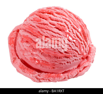 Erdbeer Eis Kugel (+ Clipping-Pfad) Stockfoto