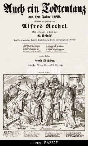 Bildende Kunst, Rethel, Alfred (16-1859), Grafik, Reihe "auch eine Todtentanz / aus dem Jahr 1848", Georg Wigand Verleger, Leipzig, 1848, Titel, Stockfoto