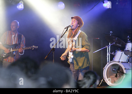 Konzert der Reggae-Band "Jahcoustix" Idee Sänger Gitarrist Detail nicht frei für Tourismus Musik Festival Open Air Musikkünstler Stockfoto