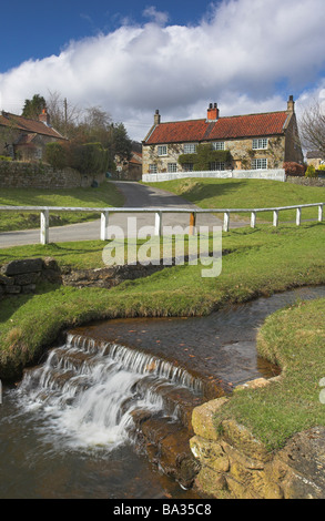 Hutton Beck Bach fließt durch das charakteristische Dorf von Hutton Le Loch North York Moors National Park North Yorkshire UK Stockfoto