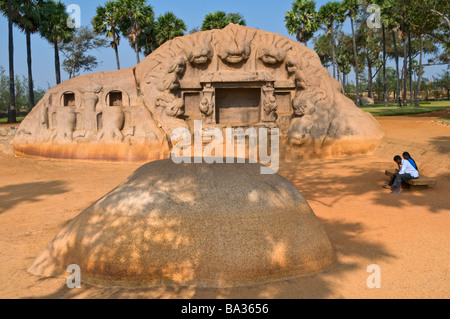 Tiger Cave in Saluvankuppam Dorf Mahabalipuram Tamil Nadu, Indien Stockfoto