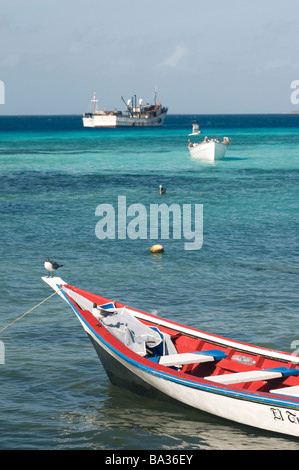 Hafen mit Angeln Boote Grand Roque Los Roques Venezuela in Südamerika Stockfoto