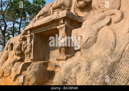 Tiger Cave in Saluvankuppam Dorf Mahabalipuram Tamil Nadu, Indien Stockfoto