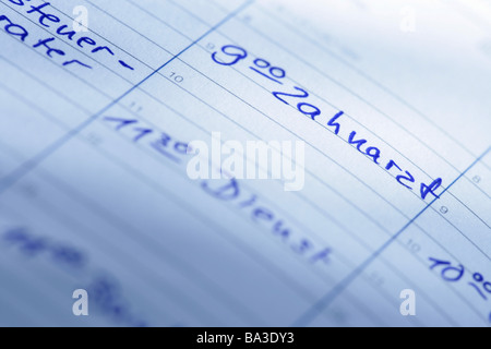 Termin-Planer close-up Termin Kalender Plan Planer Bücher Termine Planung Datum-Abstimmung Zeitmanagement Stockfoto