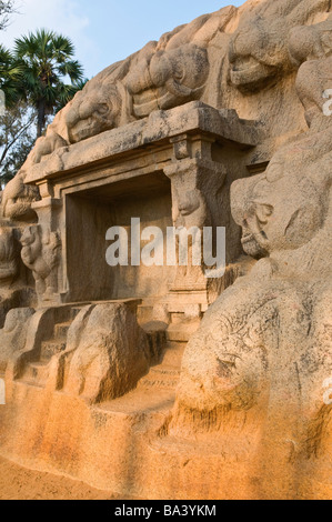 Tiger Cave im Saluvankuppam Village Mahabalipuram Tamil Nadu, Indien Stockfoto