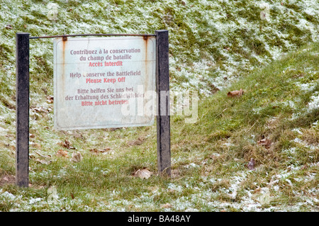 Schonen Sie das Schlachtfeld Zeichen, Vimy Ridge, Frankreich. Stockfoto