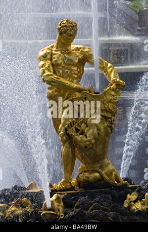 Samson und der Löwe durch die große Kaskade. Peterhof-Palast, Peterhof, Russland. Stockfoto