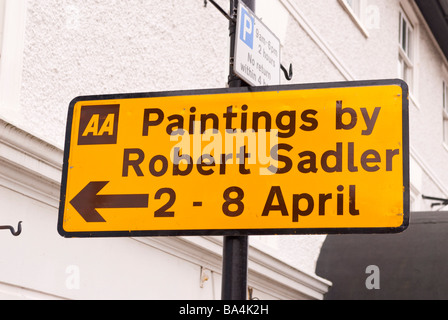 Gemälde von Robert Sadler Zeichens Künstler Werbung Kunst Galerie in Aldeburgh, Suffolk, Uk anzeigen Stockfoto