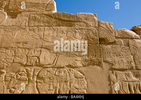 Ausschnitt aus der Ashkelon Wand in Karnak Tempel, Luxor, Ägypten Stockfoto