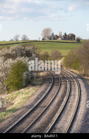 Die Chiltern Main Line Gleis südlich von Leamington Spa Blick nach Norden Stockfoto