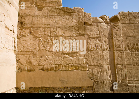 Ausschnitt aus der Ashkelon Wand in Karnak Tempel, Luxor, Ägypten Stockfoto