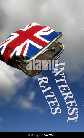 British / UK Handtasche fallen vom Himmel mit (Zinsen) Grafik, Austritt Stockfoto