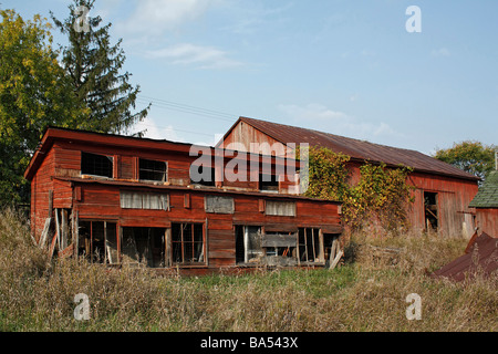 Ein verlassenes hölzernes Bauernhaus mit dem alten roten Bauernhof Michigan MI Bilder Bilder Fotos in den USA horizontale Hi-res Stockfoto