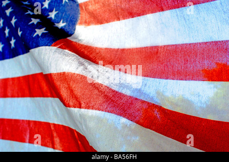 Engen Ernte auf etwas transparent US-Flagge mit einer Baumgrenze durchscheint. Stockfoto