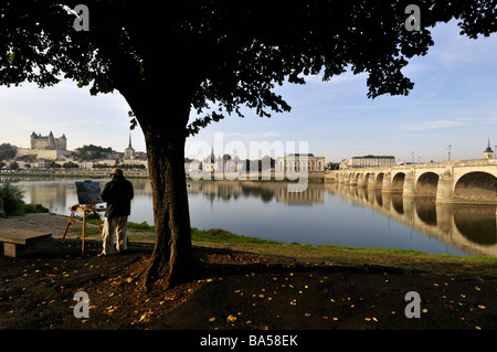 Maler malen nach Fluss Loire, Saumur, Frankreich. Stockfoto