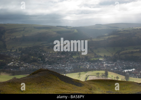 Wales - Blick vom Dinas Bran in Llangollen in der Februar-Sonne Stockfoto